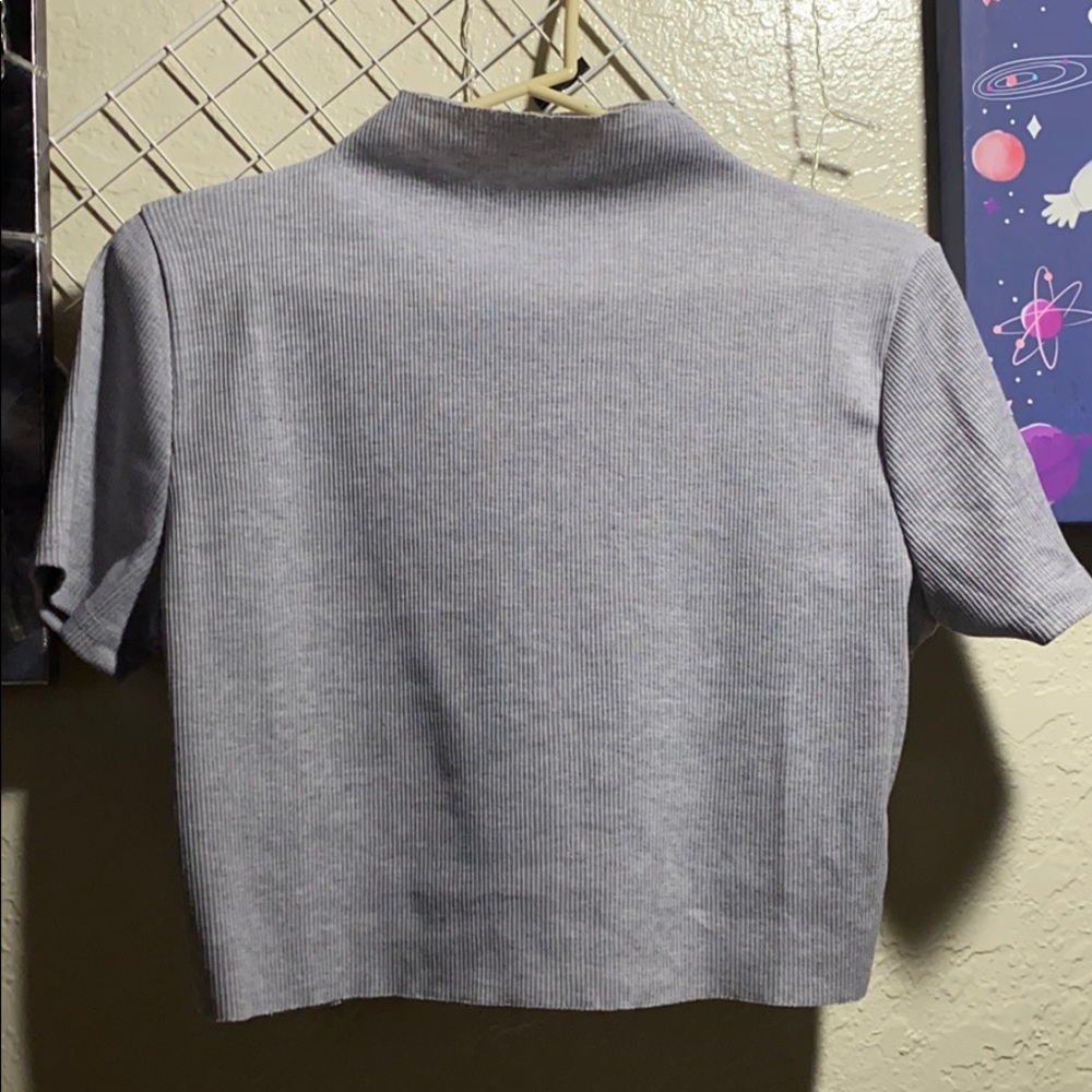 High neck ribbed crop tee